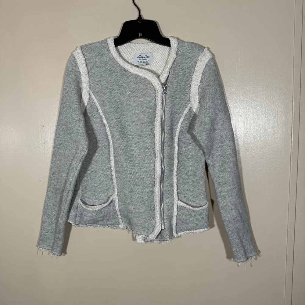 Lucky Brand Lucky Lotus gray raw hem asymmetrical zipper Moto jacket Large - Picture 1 of 9